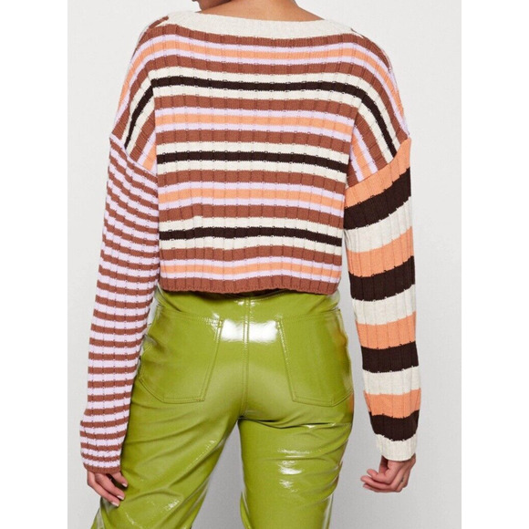 BDG Urban Outfitters Sweater Cropped Tween Size XS V-Neck Striped Long Sleeve - Picture 12 of 12